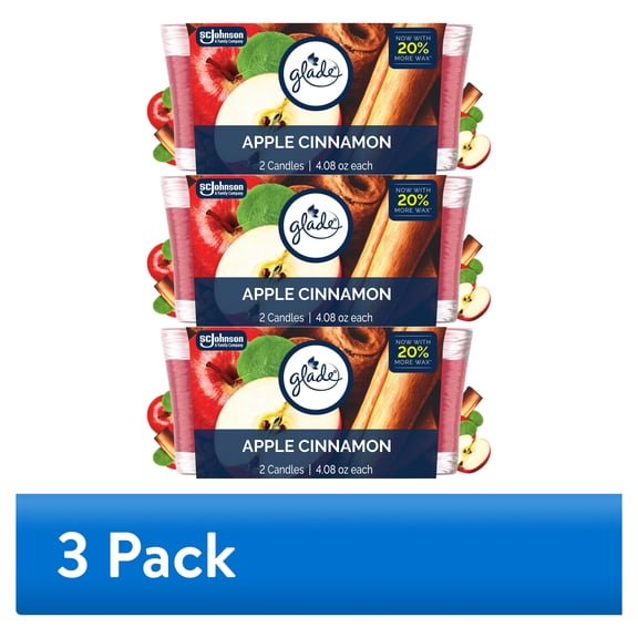 (3 pack) Glade Single Wick Candles, Apple Cinnamon, 8.16 oz, 2 Count