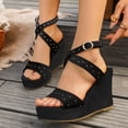 thumbnail image 2 of Dakaela Women's Wedge Platform Sandals Open Toe Ankle Crooss Strap High Heels 4.13 Inch Slingback Sexy Summer Dressy Shoes for Wedding Party Black Size 6, 2 of 9