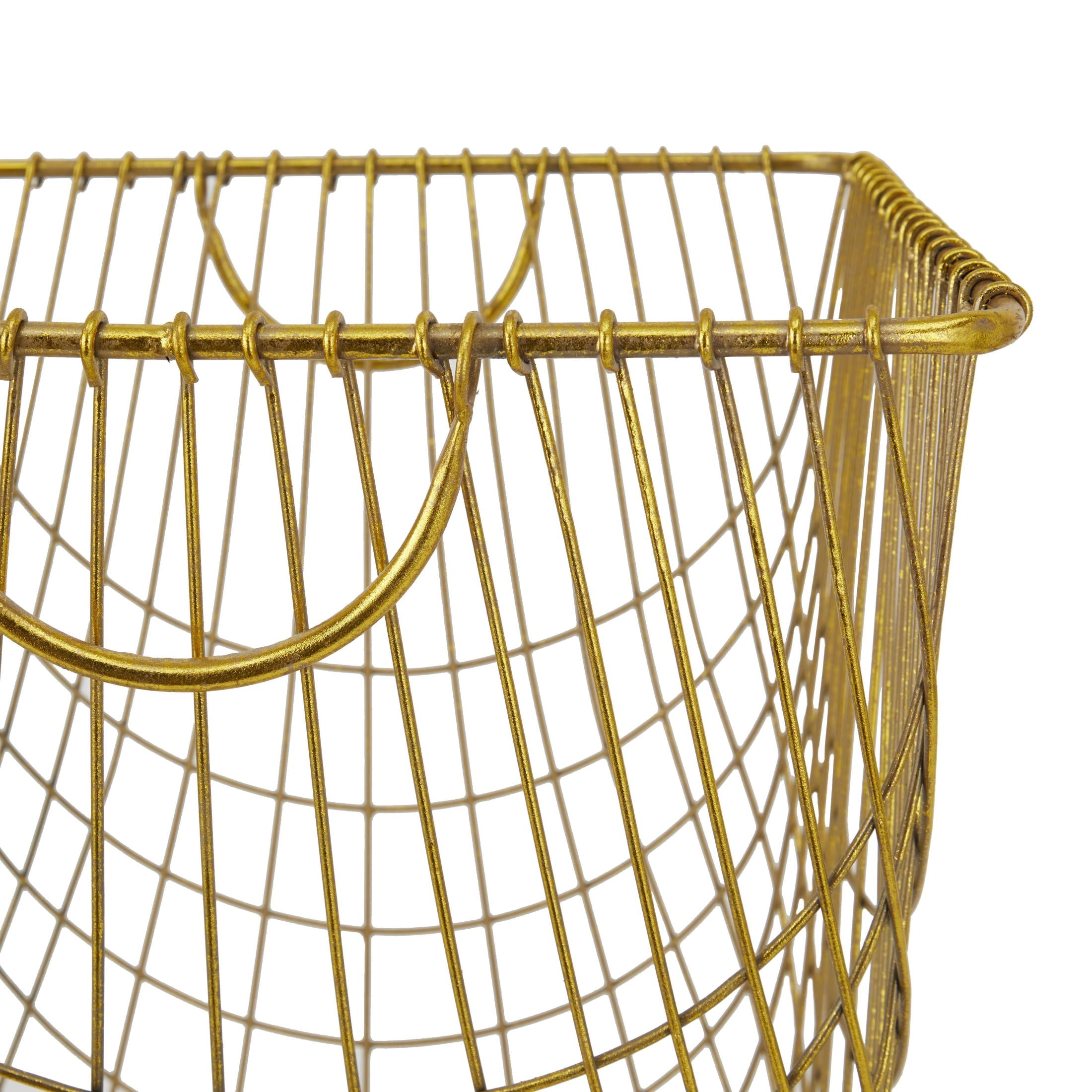 DecMode Gold Metal Deep Set Metal Mesh Laundry Basket Storage Cart with Wheels and Handles