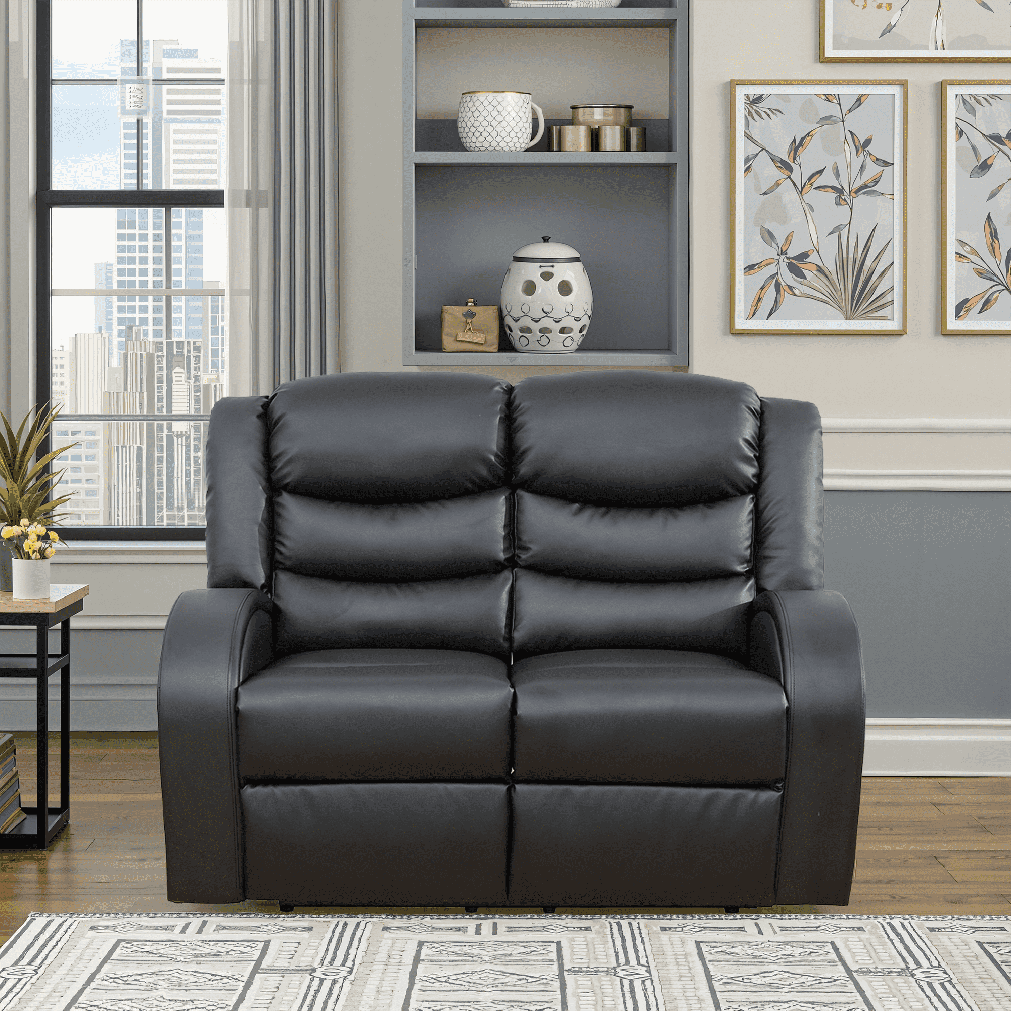 MAYEERTY Power Reclining Loveseat Sofa, Electric 2-Seat Faux Leather Recliner with Adjustable Backrests for Living Room, Black