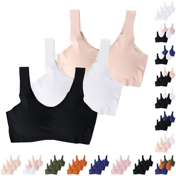 3PC Jelly Bras for Women BWASD Comfortable Wireless Full Coverage Support Lift Bralette No Underwire Seamless Padded Underwear Breathable Everyday Sports Bra M-XXL