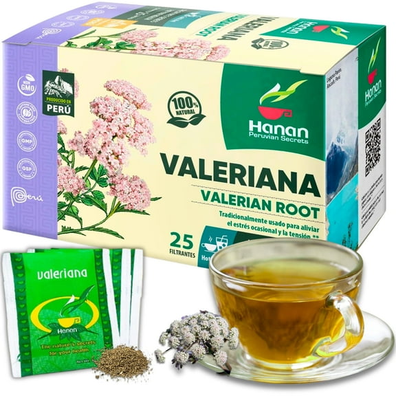 Valerian Root Tea for Bedtime 25 Bags - Te de Valeriana, Herbal Calming Night Tea - 100% Pure, Caffeine-Free, Non-GMO, Herb from Peru