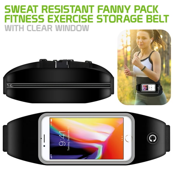 Sweat Resistant Fitness Exercise Storage Belt With Smartphone Clear Window Fanny Pack