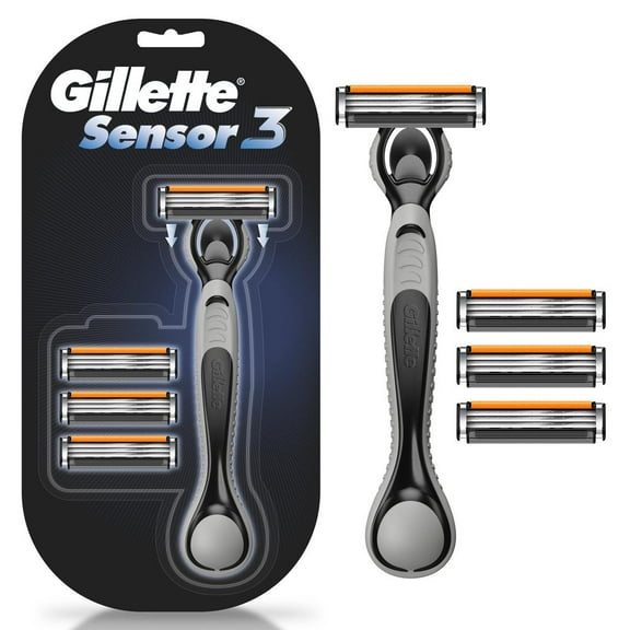 Rastrillo Gillette Sensor3, 1 Mango + 4 Repuestos con 3 Hojas para Rasurar a l Ras