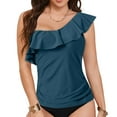 thumbnail image 2 of Jdkau Women's One Shoulder Tankini Tops Ruffle Tummy Control Bathing Suits Swimsuit Beach Resort Wear（AG,XXL）, 2 of 6