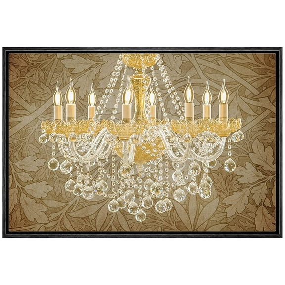 wall26 Framed Canvas Print Wall Art Floral Pattern Gold Crystal Chandelier Decorative Lights Digital Art Realism Contemporary Chic Relax/Calm for Living Room, Bedroom, Office - 24"x36" Blac