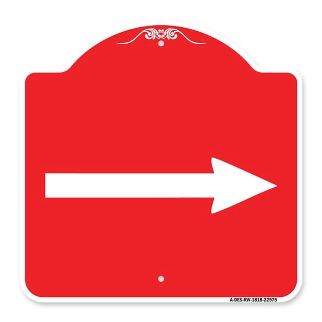 SignMission A-DES-RW-1818-22975 18 x 18 in. Designer Series Sign - Right Arrow Symbol, Red & White