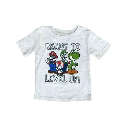 

Super Mario Toddler Boys Gray Short Sleeve Level Up Luigi T-Shirt Tee Shirt 3T