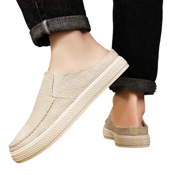 EKVAHL Backless Shoes for Men, Summer Casual Comfortable Breathable Anti-Slip Mule Sneakers, Round Toe Low-Cut Soft Soles Open Back Shoes