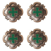 Set of 4 Western 1-1/2" Saddle Tack Copper Shield Conchos w/ Teal Cross CO212B