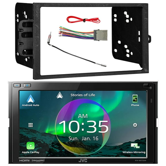 JVC KW-M875BW 6.8" Touchscreen Double DIN HDMI/WiFi Bluetooth USB Digital Multimedia Stereo Receiver with Wiring Harness, Antenna Adapter and Radio Install Dash Kit For Select 2000-Up GM Vehicles