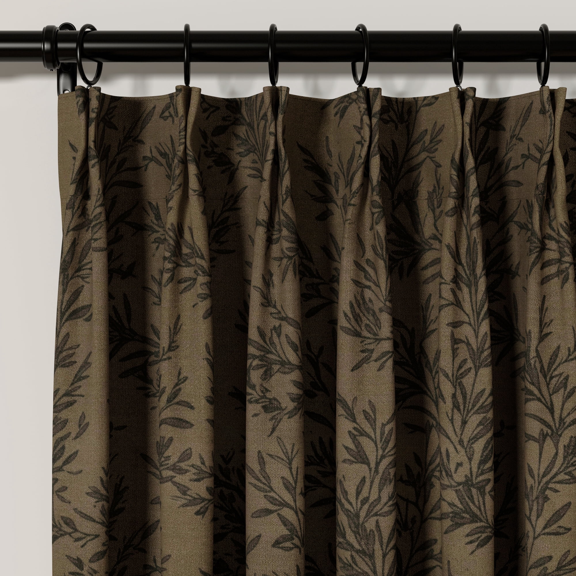 TWOPAGES 42 X 96 Inches Long Drape 1 Panel Pinch Pleat Light Filtering Linen Blend Leaves Print Curtain for Living Room, Bronze