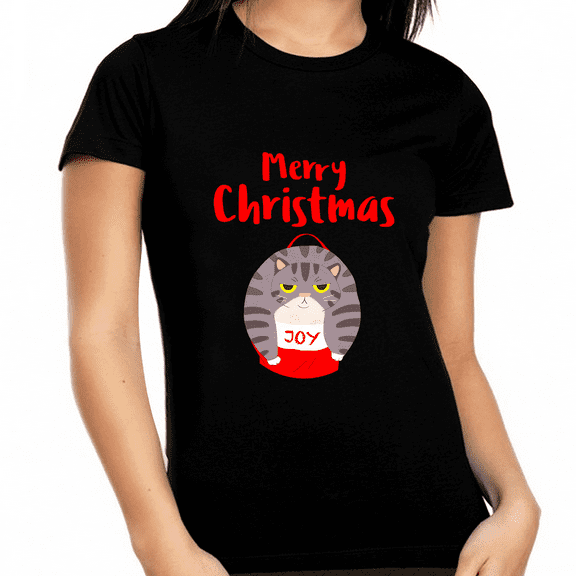 Cat Womens Christmas Shirts for Women Plus Size Funny Christmas Shirt Christmas Clothes for Women Plus Size