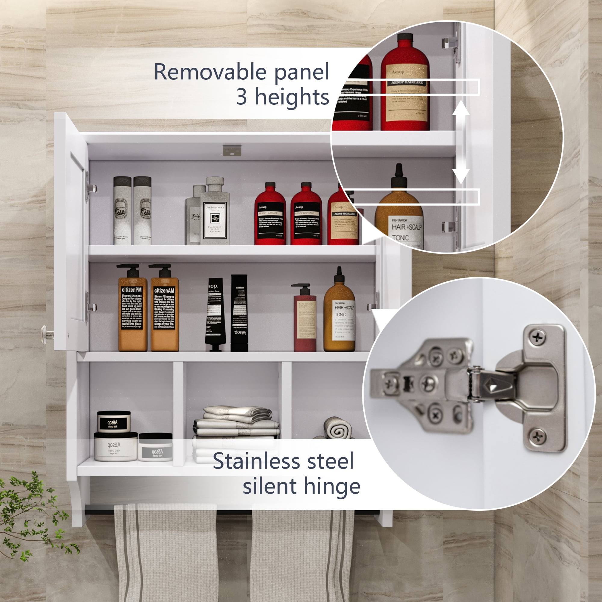 KZElegy Bathroom Wall Cabinet, Bathroom Medicine Cabinet Wall Mounted 2-Door with 3 Open Shelves, Over The Toilet Storage Cabinet with Towels Shelf,White
