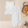 thumbnail image 5 of UACY Girls Cotton Linen Shorts Set Kids Two Piece Outfits Cute Sleeveless Sweatsuit Summer Tank Tops Wide Leg Pants Set, 5 of 7