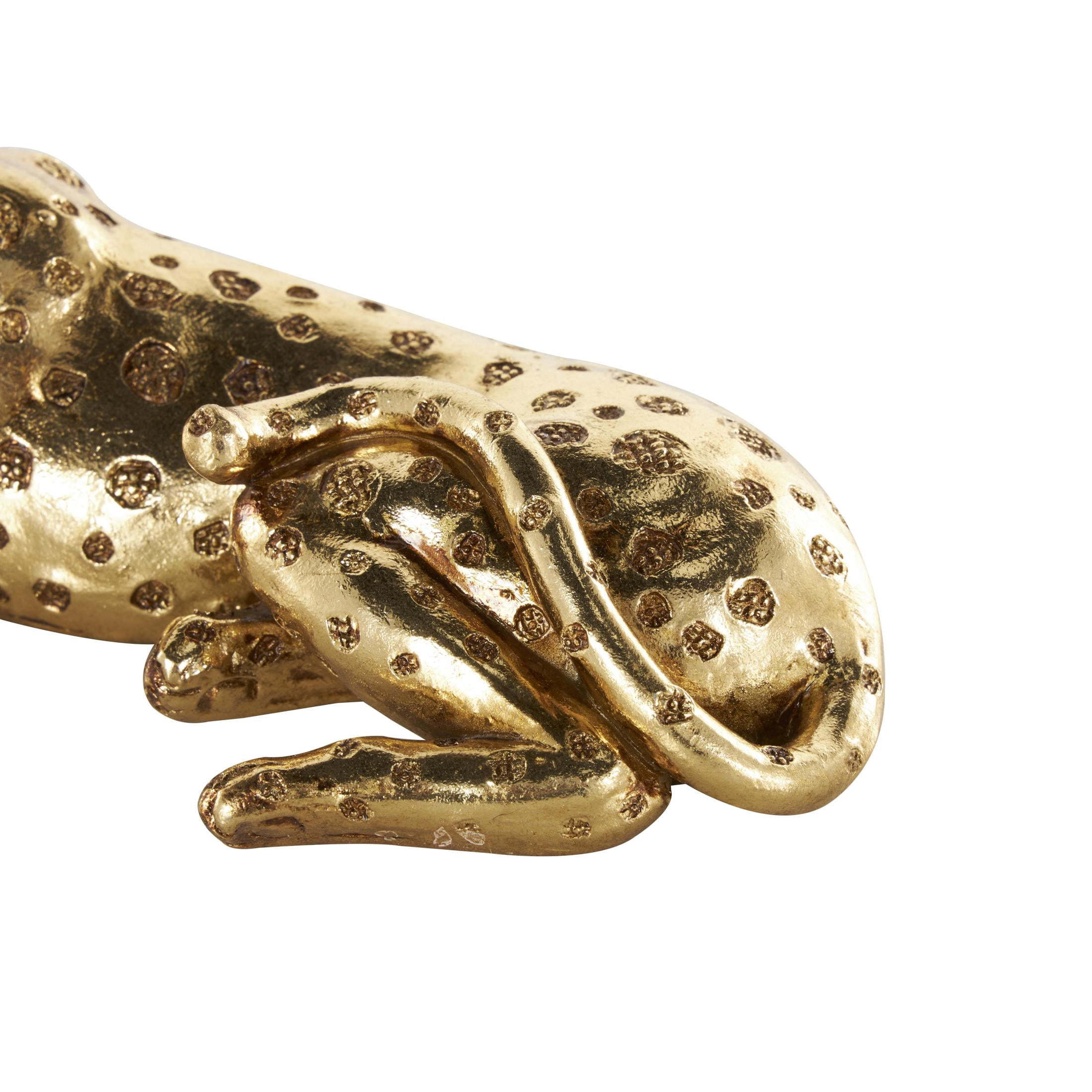8" x 4" Gold Resin Laying Leopard Sculpture with Textured Spots, by DecMode