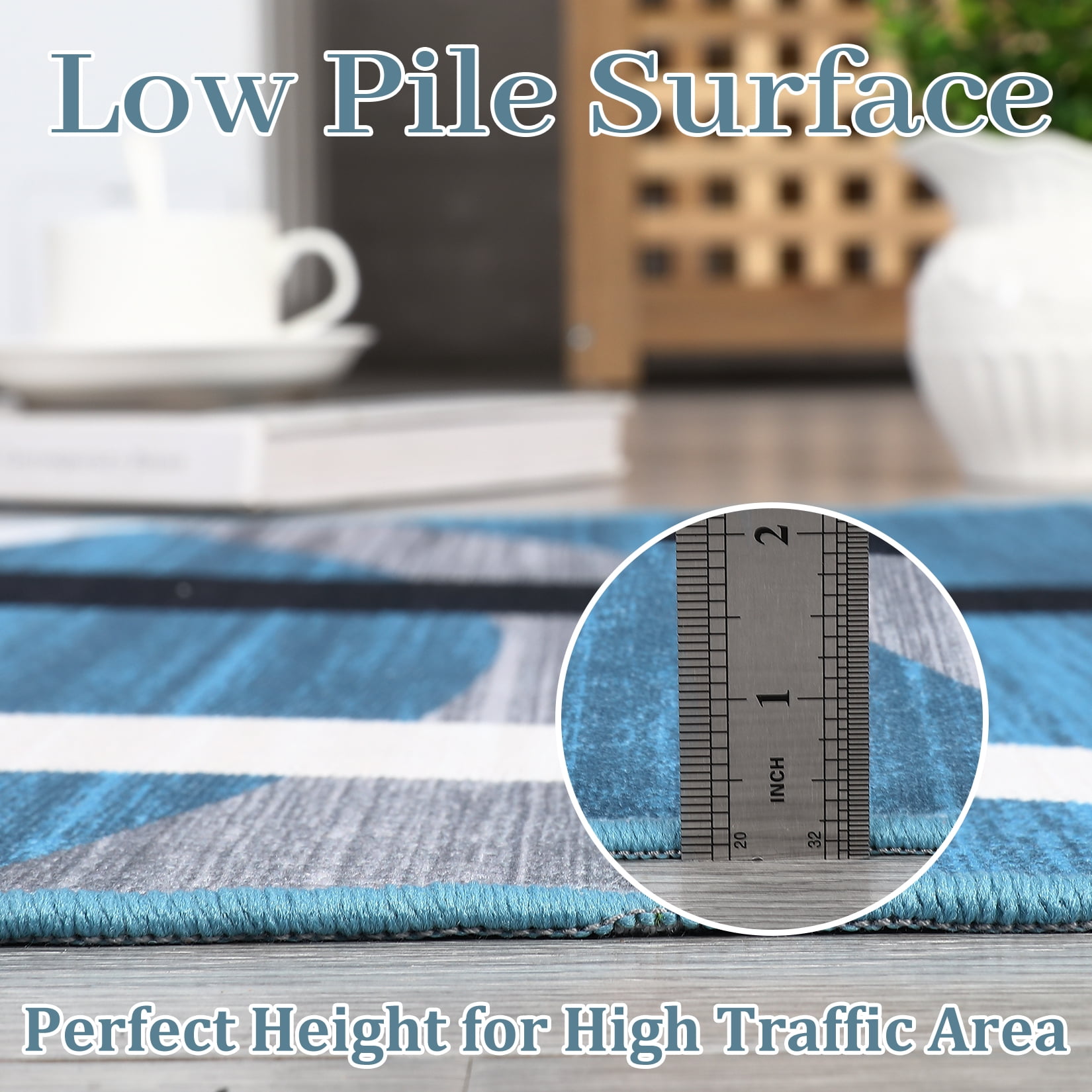 Hasoo Area Rug 4' x 6' Washable Rugs for Living Room Modern Geometric Line Pattern Carpet, Blue