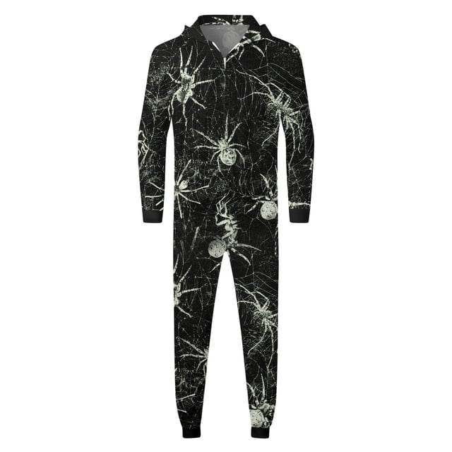 Robe de Famille Halloween Mode Décontractée Imprimée à Capuche Fermeture Éclair Combinaison Pyjama Confortable Tenue de Maison Assortie