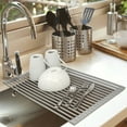 thumbnail image 3 of Sorbus Over the Sink Roll-Up Dish Drying Rack, Multipurpose Drying for Dishes, Draining Fruits & Veggies, Protecting Countertops, (Warm Gray), 3 of 6