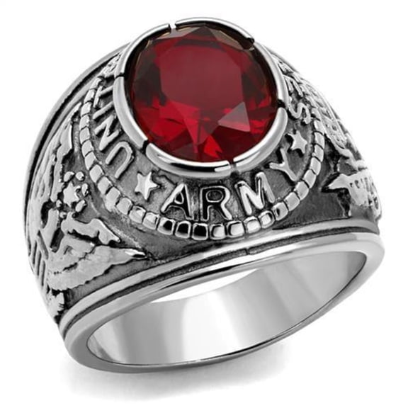 Luxe Jewelry Designs Stainless Steel Men's "United States Army" Ring with Siam Synthetic Glass Stone