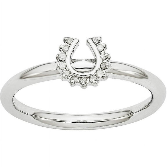 Diamond Sterling Silver Rhodium Horseshoe Ring