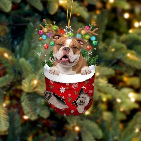 Acrylic 2D FLAT - Old English Bulldog In Snow Pocket Christmas Ornament Flat Acrylic Dog Ornament - Holiday Tree Decoration