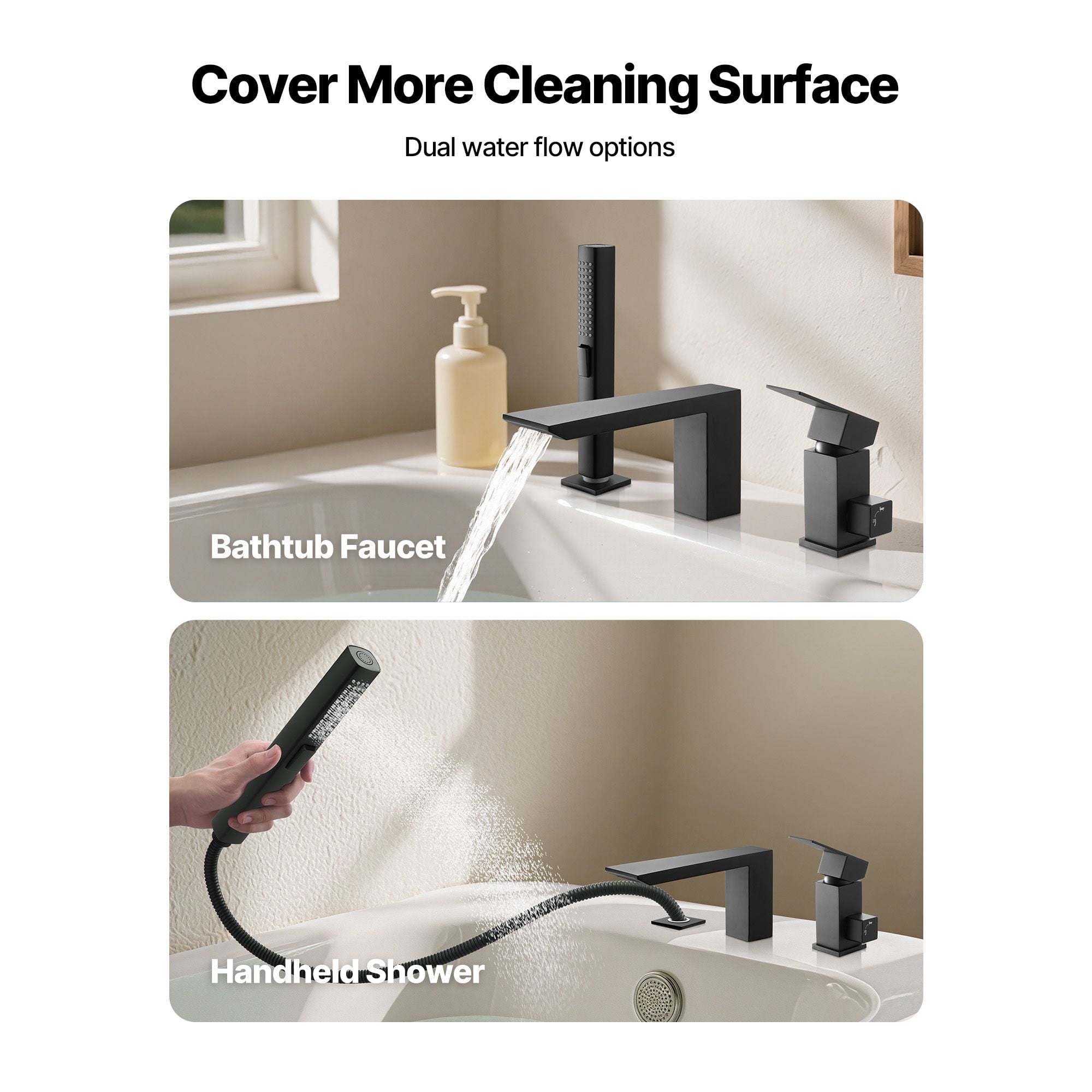 Dranite Roman Tub Faucet 3 Hole Waterfall Bathtub Faucet Set with Shower Head