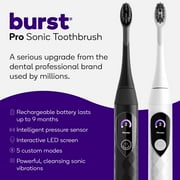Burst Pro Sonic Toothbrush, Rechargeable Electric Toothbrush, Pressure Sensor, Black