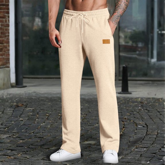 Baggy Sweatpants for Men Elastic Waist Cotton Straight Leg Workout Pants Classic Lightweight Comfy Running Track Pant 01-Beige XXL