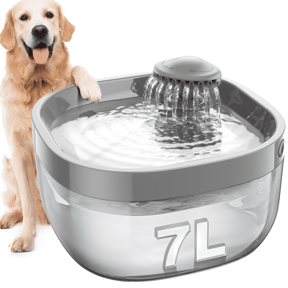 FeelNeedy 7L/237oz Pet Fountain, Large Dog Cat Water Fountain Dispenser with 2 Filters for Small/Medium/Large Dogs, Cats, Multiple Pets, Clear