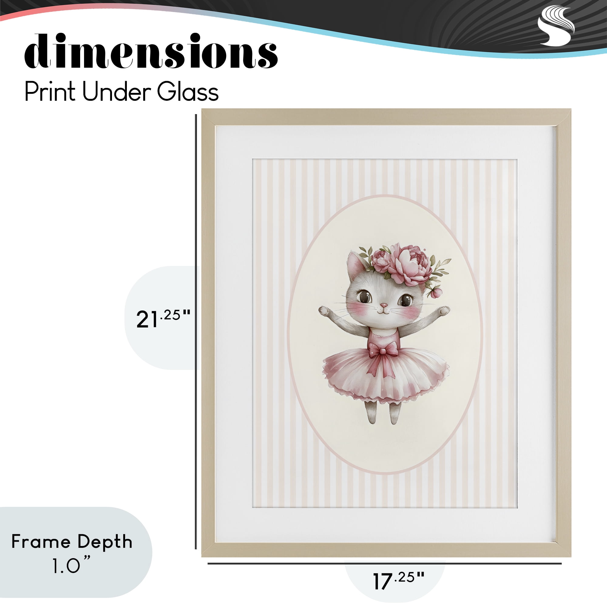 Stupell Industries Nursery Ballerina Cat Striped Birch Framed Print Under Glass, design by LSR Design Studio