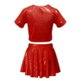 thumbnail image 3 of Happy Cherry Girls Dance Performance Outfit Shiny Kids Sequin Skirt Top Set Metallic Sparkly Clothes Disco Short Sleeve Crop Top with Skirt 2 Pcs 12-13 Years, 3 of 7
