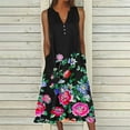 thumbnail image 2 of BangWanChi Boho Dresses for Women 2026 New Women's V-neck Button Button Sleeveless Printed Long Dress, 2 of 5
