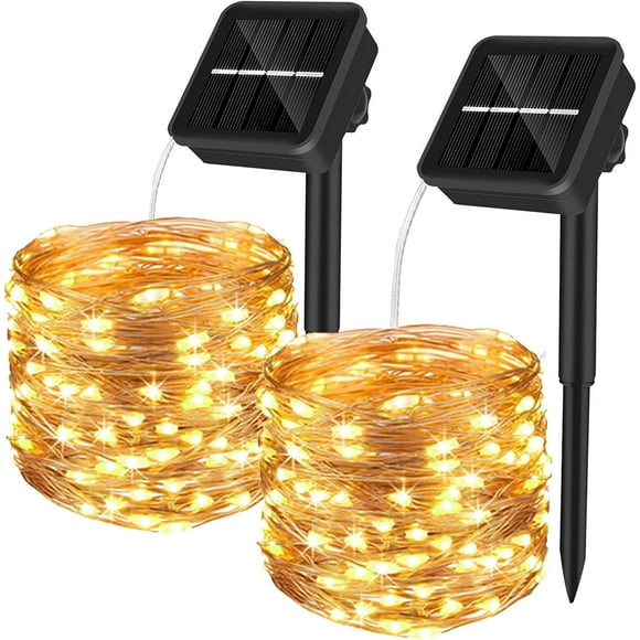 Romantic Fairy Lights, Solar String Lights 2 Pack 10M 100 Led Warm White Copper Wire Lights Waterproof for Home Garden Terrace Party, Easy To Install and Quality Reliable Solar Fairy Lights