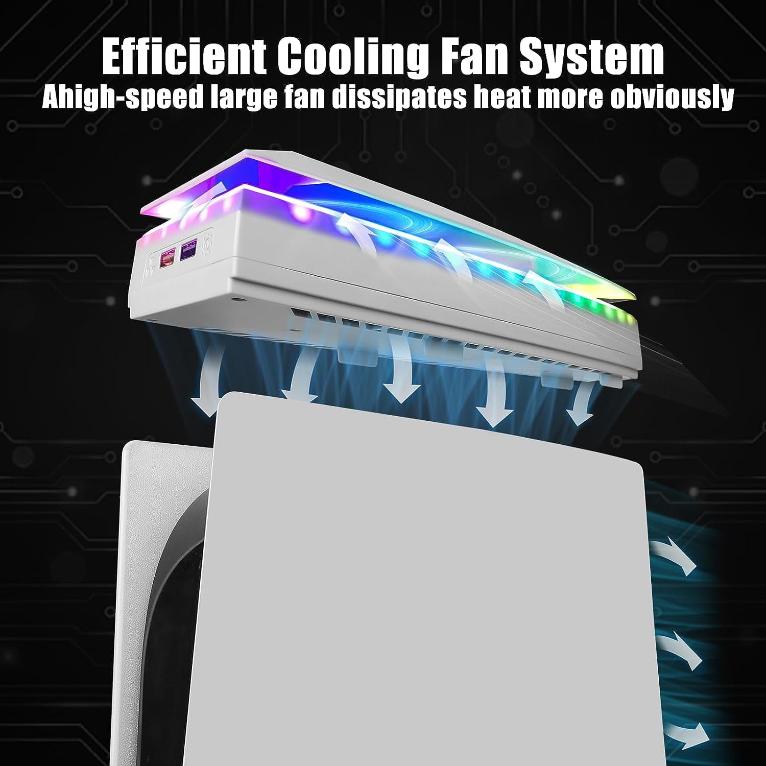 Prociv Upgraded Upper RGB Cooling Fan for PS5, Top Cooling System Cooler Fan with RGB Light, 3 Speed Adjustable Fan, Dual USB 2.0 Port for PS5 Console - White