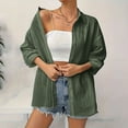 thumbnail image 4 of EchfiProm Womens 3/4 Sleeve Shirts Army Green Collared Tops Lapel Button down Pullover Elegant for Women Casual, 4 of 9