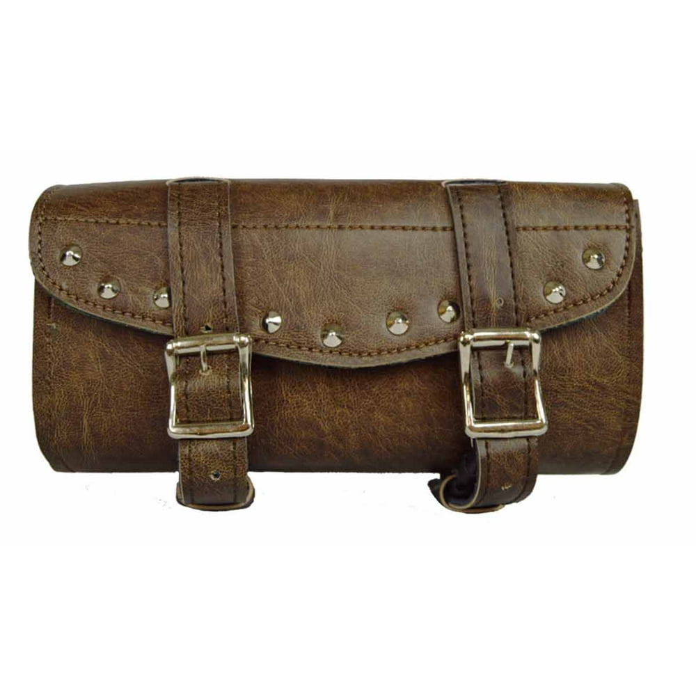 Distressed Brown Studded 2 Buckle Motorcycle Tool Bag by Vance Leather
