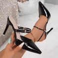 thumbnail image 2 of hoksml Pointed Toe Mule Heels for Women, Double Strap Rhinestone Stiletto Slip On High Heel Dress Sandals, 2 of 9
