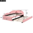 thumbnail image 2 of Twin Size Upholstered Daybed with Trundle and Cloud Shaped Guardrail PU Tufted Pull Out Bed Solid Wood Sofa Bed Frame for Living Room, Bedroom, Guest Room, No Box Spring Needed, Pink, 2 of 9