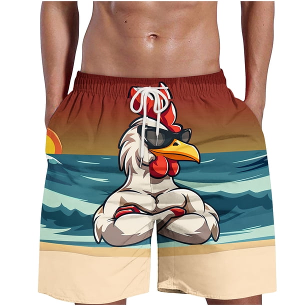 Mens Pantalones Cortos Atléticos Llama Impresión Especial Gallo, Pantalones Cortos de Playa Casual Pantalones para Hombres