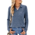 thumbnail image 4 of Scyoekwg Womens Fall Tops V-Neck Button Knitted Pullover Top Long Sleeve Tops Vintage Loose Solid Color Fall Clothes Dressy Casual Blouses Fashion Tops(Blue,XXL), 4 of 8