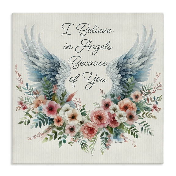 Stupell Industries Floral Believe In Angels Plants & Flowers Painting Wrapped Canvas Art Print Wall Art, 17 x 17