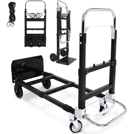 3-in-1 Folding Hand Truck, 660 lbs Heavy Duty Convertible Hand Truck Dolly with Retractable Handle & 4 Rubber Wheels, Collapsible Moving Cart for Home, Office & Warehouse