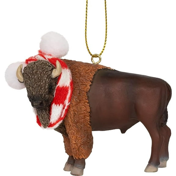 Buffalo Bison Christmas Tree Ornament with Candy Cane Scarf
