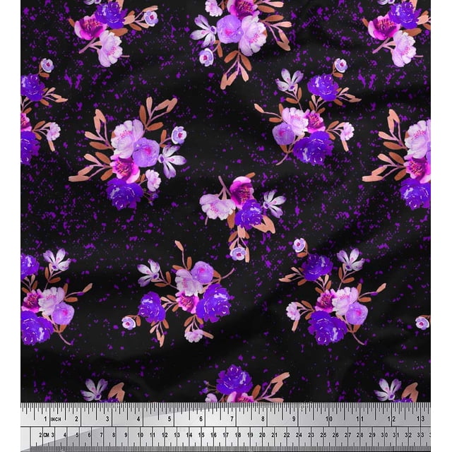 Soimoi Blue Rayon Fabric Leaves & Floral Decor Fabric Printed BTY 56 Inch Wide