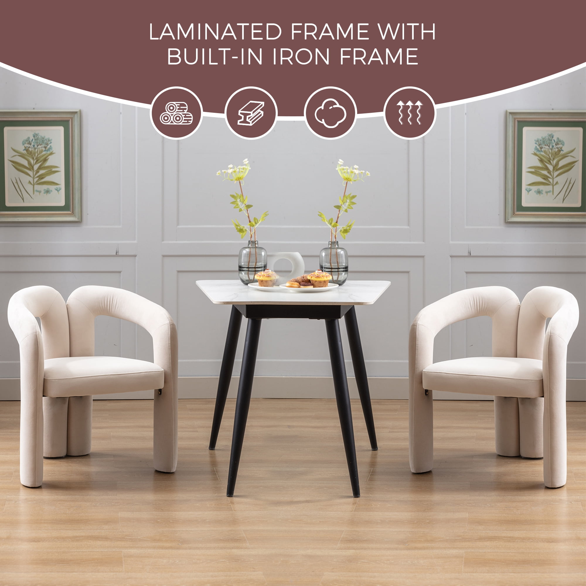 Sailvan Contemporary Velvet Barrel Accent Dining Chairs, Set of 2, Upholstered Side Chairs, Beige