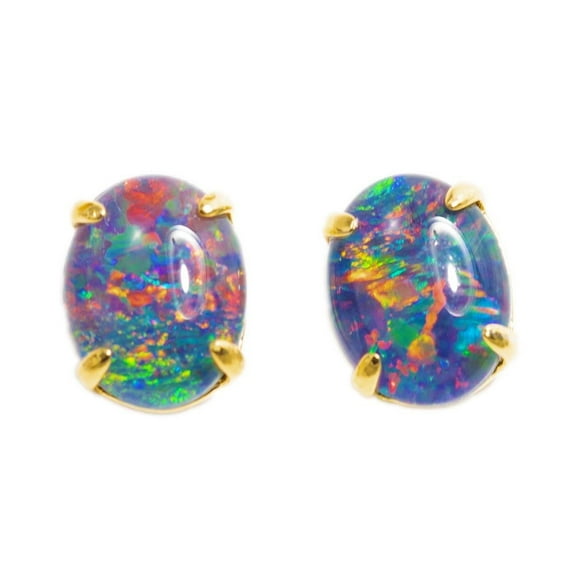 1 BRIGHTEST STAR 18KT GOLD PLATED AUSTRALIAN BLACK OPAL STUD EARRINGS