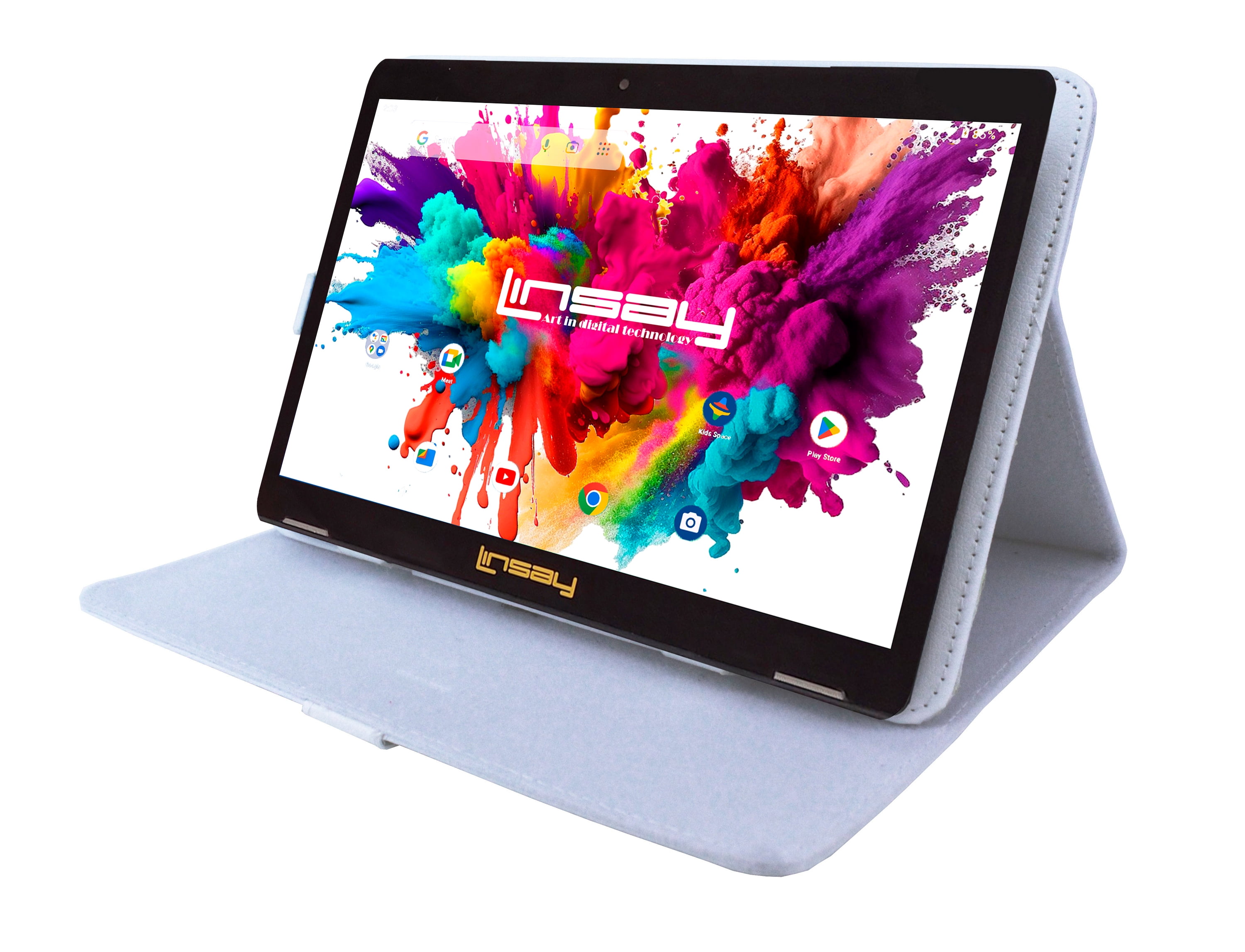 LINSAY 10.1" Octa Core 4GB RAM 128GB Storage Android 13 Tablet with case White, Pop Holder and Pen Stylus