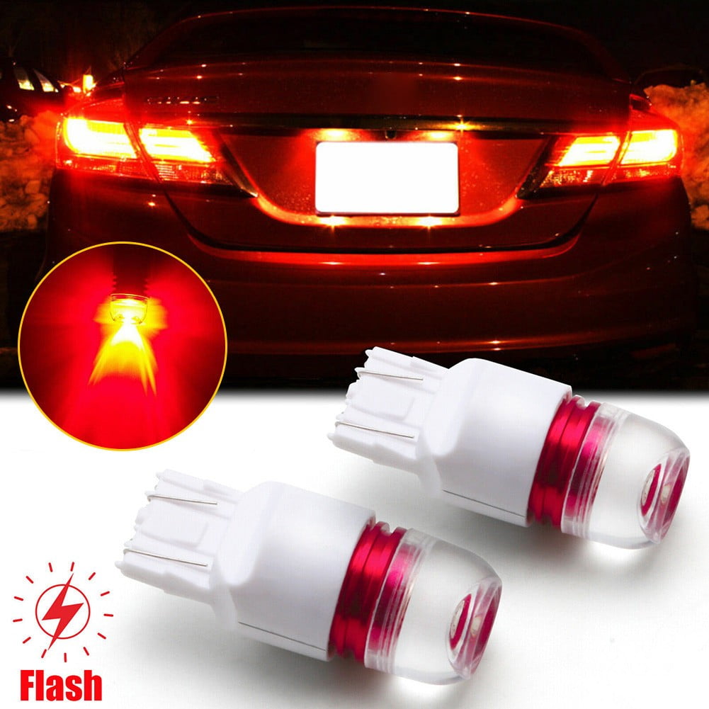 2X 1156 LED Red Strobe Flashing Blinking 3-LED Brake Tail Safety Warning Bulbs