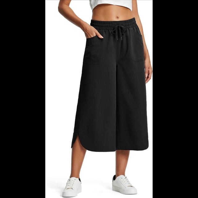 Pantalones de Yoga de Pierna para Mujer, Informales, de Verano, con Cordón Ajustable y Bolsillos, Color Negro, Talla XL